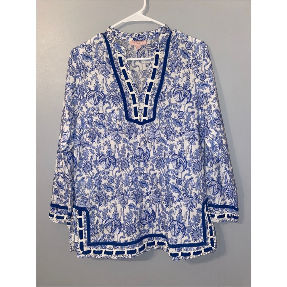 Saint Tropez West Blue and White Printed Tunic